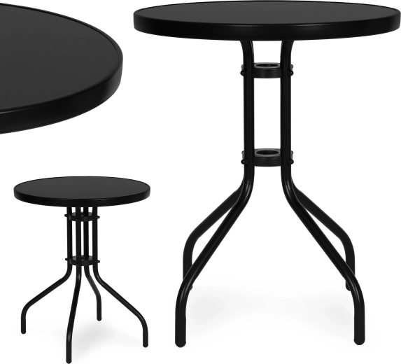 Rundt havebord 60 cm i hærdet glas, sort MULTIGARDEN