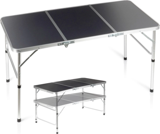 Sammenklappeligt campingbord 2-i-1 med justerbar højde 120 × 60 cm, grafit Vilde