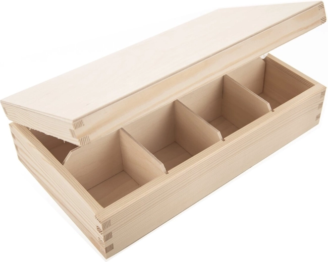 Træboks til te, beige, 30 × 18 × 8 cm