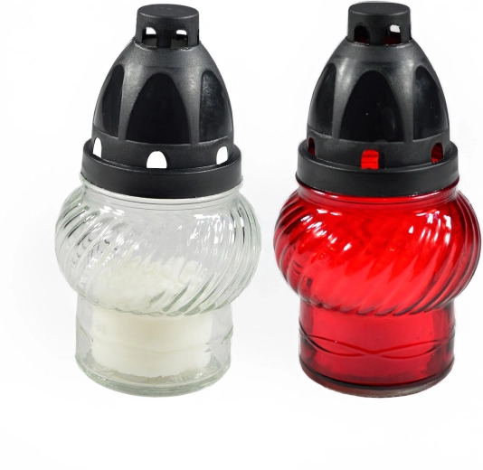 Gravlygte i glas 14 cm med paraffinlys (mix af farver)