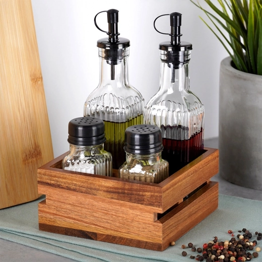 Holdbart riflet glas og solid træholder