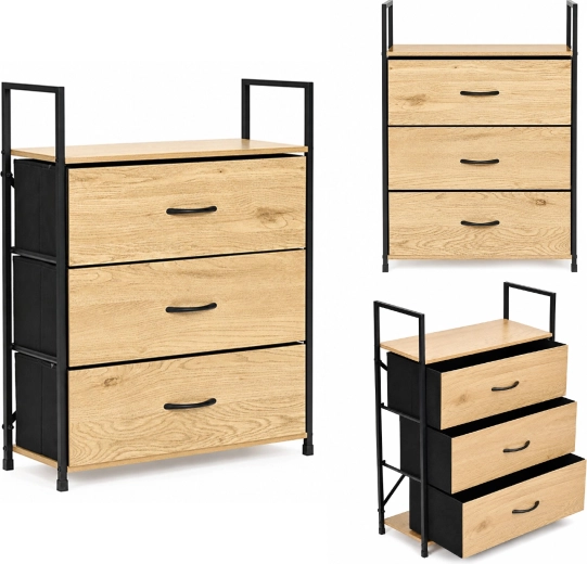ModernHome kommode med 3 stofskuffer 60 cm, loft – 1 stk.