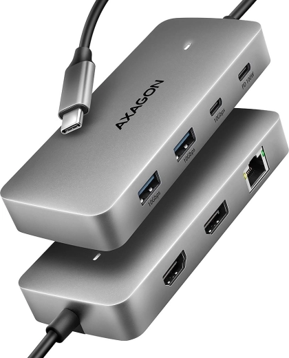 Axagon hmc-cub83x2 usb-c hub 7-i-1, 10 gbps, hdmi 4k/144 hz, dp 8k/30 hz, glan, pd 100 w