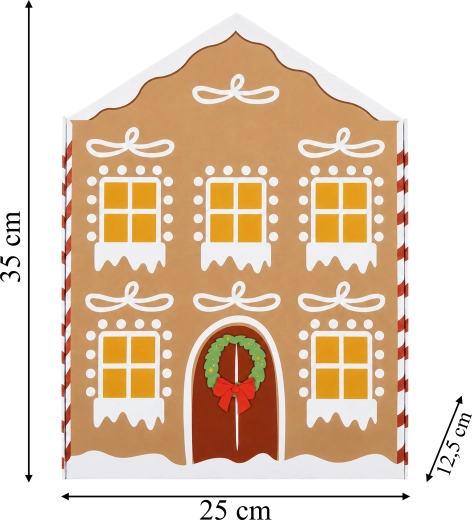 Jule-adventskalender i form af et hus med skuffer