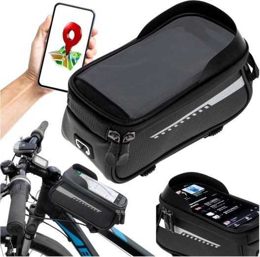 Vandtæt cykeltaske til stel med telefonholder