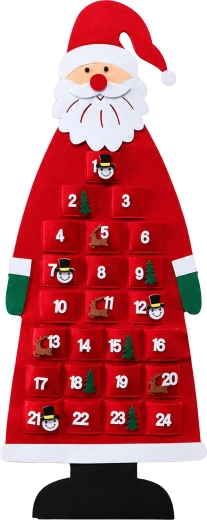 Hængende adventskalender i filt med Santa Claus og 24 lommer, 115 cm