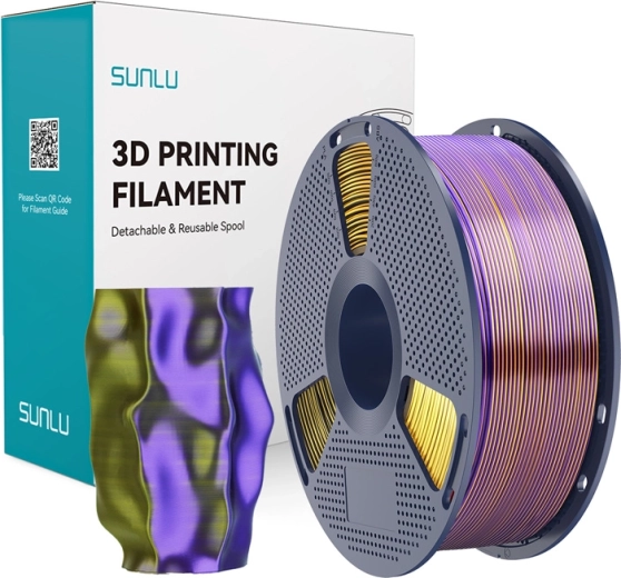 Sunlu PLA+ Silk trefarvet filament sort/guld/lilla