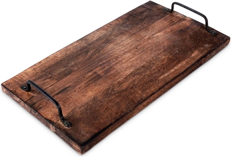 Træserveringsbakke med metalhåndtag 40,5 × 21,5 cm