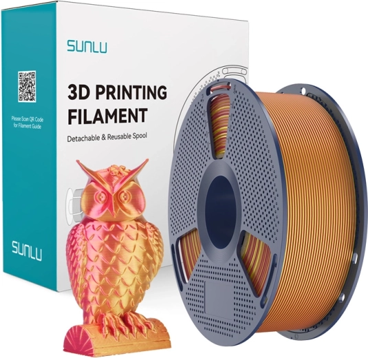 Sunlu PLA+ silk tofarvet filament til 3D-print (rød/guld)