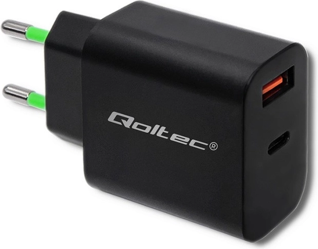 Qoltec netoplader 18 W USB-C PD og USB QC 3.0 – Sort