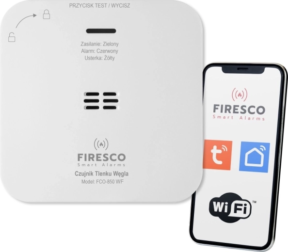 Firesco FCO-850 WF Wi‑Fi-kuliltedetektor (CO) til Tuya/Smart Life