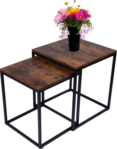 Moderne sæt med firkantede sofaborde 2-i-1 i loft/industriel stil, antik eg