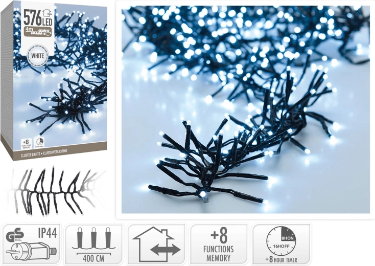 Jule-LED-belysning 4 m, 576 LED'er, kold hvid