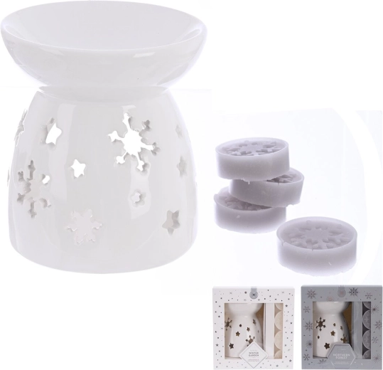Aromalampe i dolomit, hvid, med 5 duftvokse (2 varianter)
