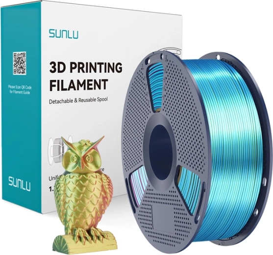 Sunlu PLA+ Silk trefarvet filament rød–gul–grøn