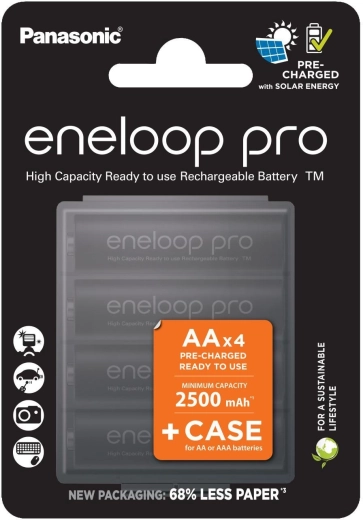 Eneloop PRO genopladeligt batteri AA 2500 mAh 4 stk med æske