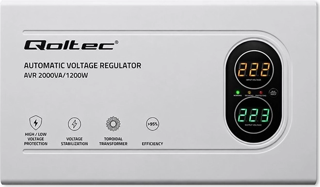 Qoltec automatisk spændingsstabilisator AVR 2000VA / 1200W med toroidtransformator