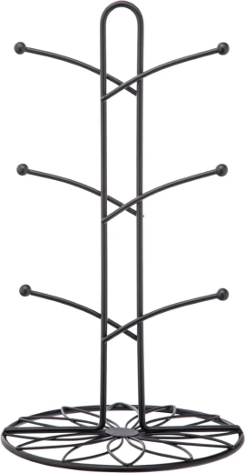 Sort metal krus-holder med blomstermotiv 18 × 33 cm