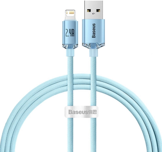 USB-kabel til Apple-enheder Baseus Crystal Shine, 2,4A, 1,2 m i blå farve