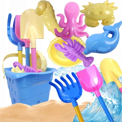 Sæt strandlegetøj med spand og forme, 9 stk.