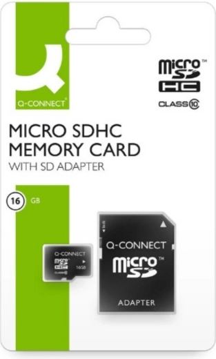 Q-Connect microSDHC-hukommelseskort 16 GB med SD-adapter