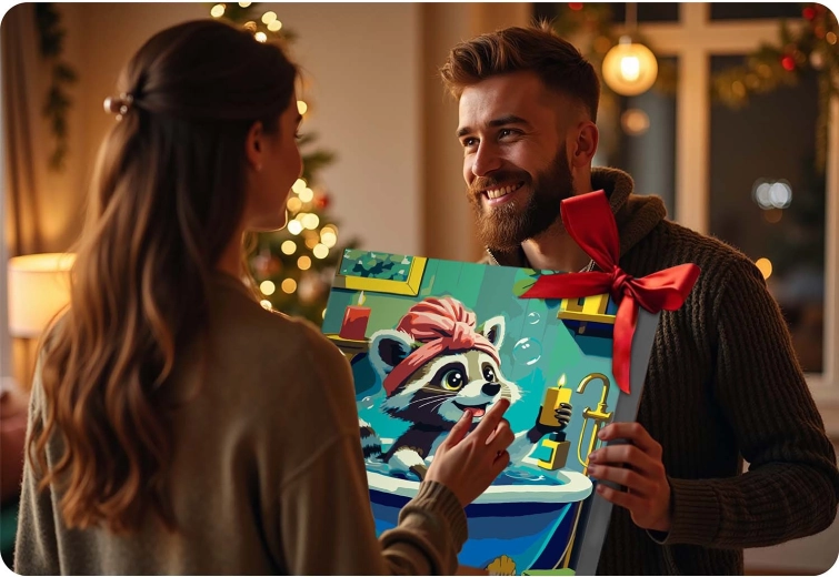 Færdigt billede som dekoration og gave