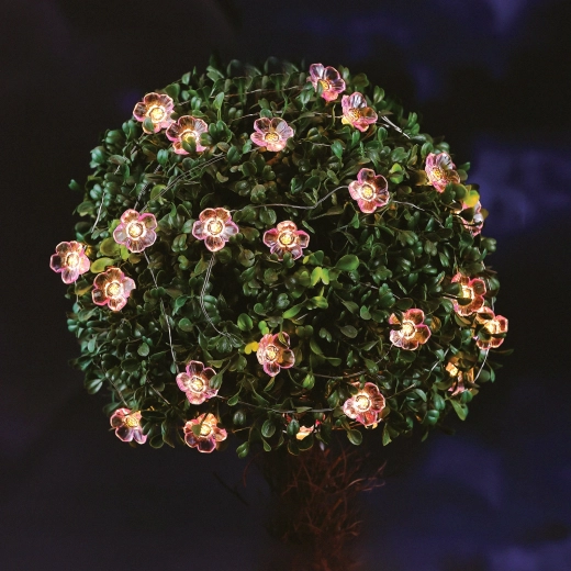 Solcelledet lysguirlande med blomster og 25 varmt hvide LED'er, 2,4 m