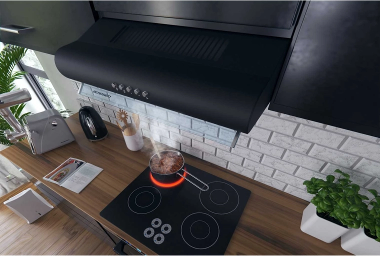 Elegant sort design med glaspanel