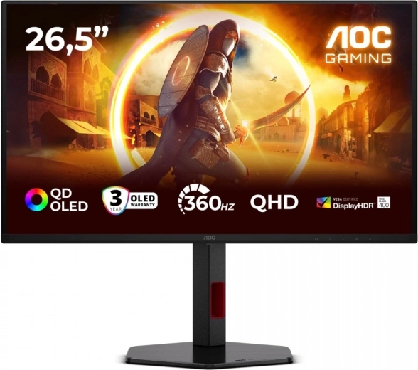 Gamingmonitor 26,5" QD‑OLED 360 Hz med pivot og HDMI/DP