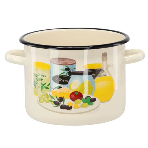 Emaljeret gryde 4,5 l 20 cm cremefarvet med olivenmotiv