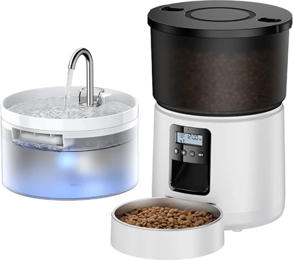 ROJECO Button automatisk foderautomat 3 l med vandfontæne 2 l