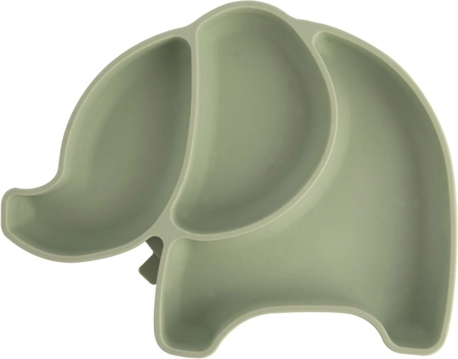 Børnetallerken i silikone med opdelte rum, elefant, grøn 23,5 × 19 × 3,5 cm