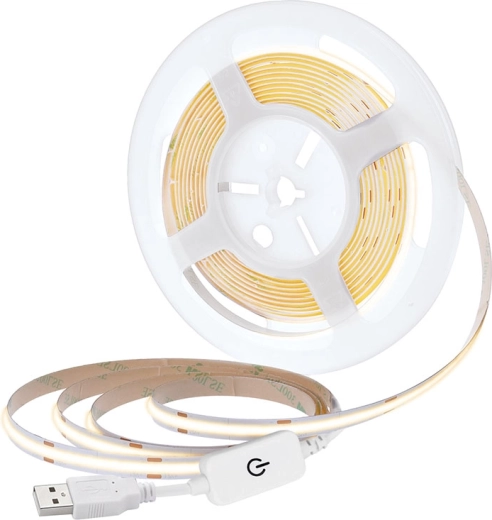 Solight LED COB-bånd 5 m varm hvid 3000 K USB med afbryder 8 mm