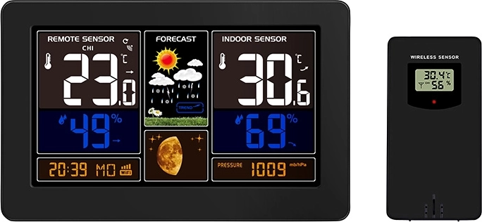 Solight smart Wi‑Fi-vejrstation med farve-LCD-display og Smart Life-app, sort