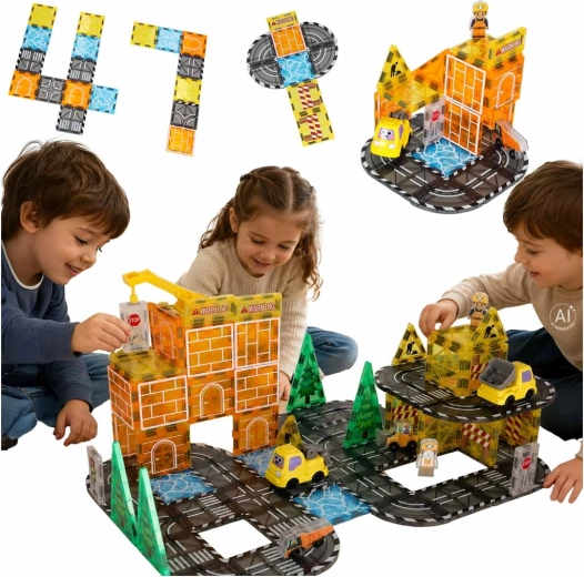 Magnetiske 3D byggeklodser – byggeri og entreprenørmaskiner (92 dele)