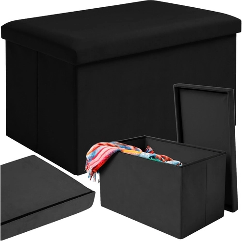 Sammenklappelig velourpuf med opbevaring RUHHY 60 × 30 × 30 cm sort