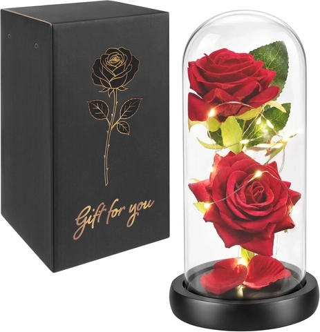 Glimz lysende roser i glas 22 cm