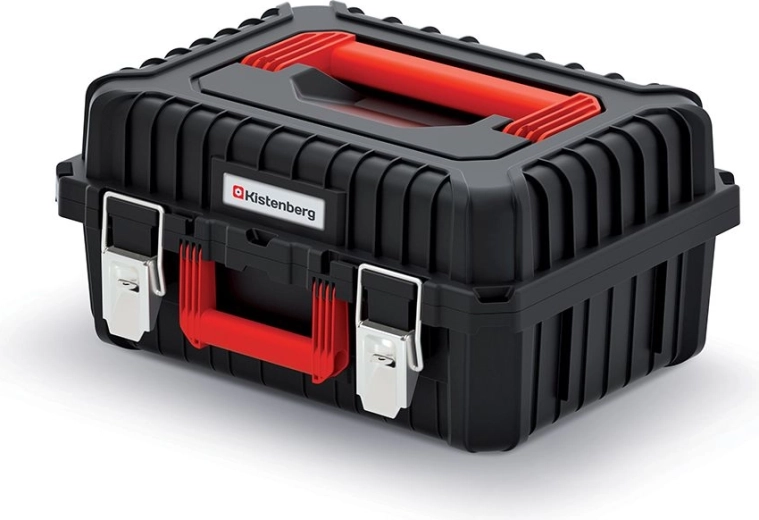 Robust værktøjskasse med metal-låse, 445 × 360 × 216 mm, sort