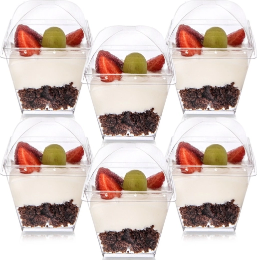 Plastikkopper til desserter og snacks med låg 180 ml, 6 stk.