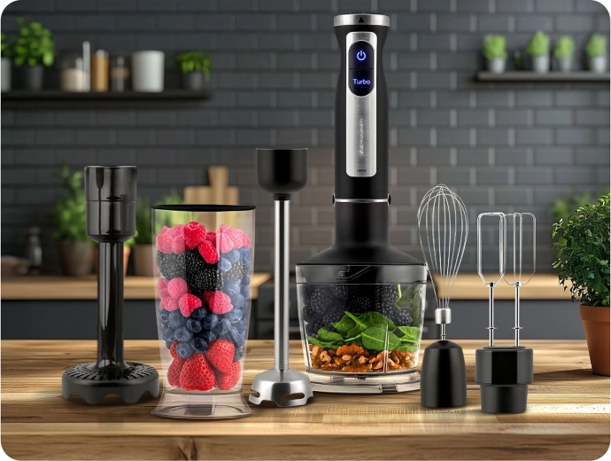 Effekt 1500 W og Turbo til lynhurtig blending