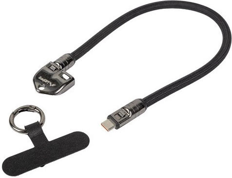 Lanberg USB-C-kabel med vedhæng og strop 30 cm 240 W sort