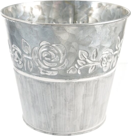 Blomsterpotte i metalblik med rosemotiv, grå 12 × 12 × 13 cm