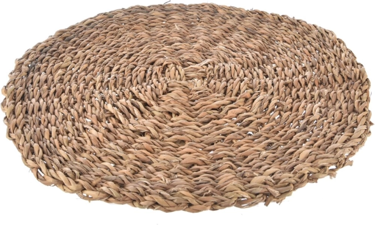 Rund beige dækkeserviet af søgræs 37 cm