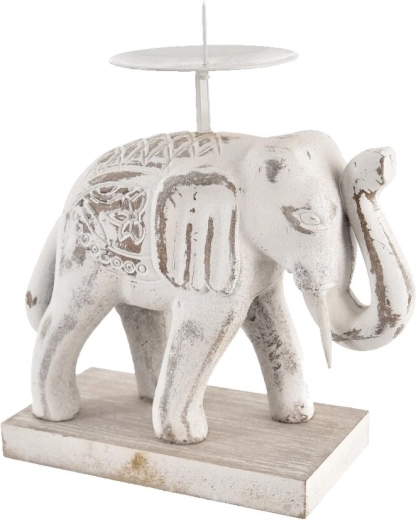 Trælysestage Elefant hvid 16 × 7 × 19 cm