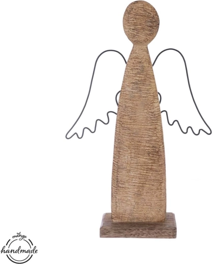 Dekoration Engel i mangotræ med metalvinger 31 cm