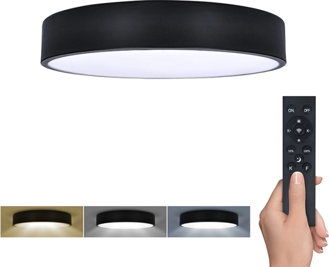 Solight LED loft- og væglampe Lecce med fjernbetjening 36 W, 30 cm, sort