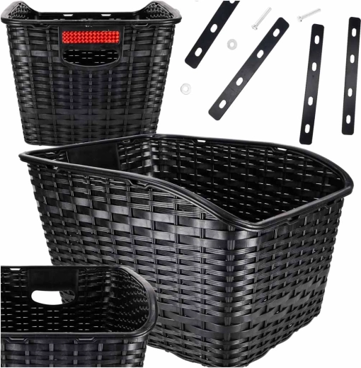 Rattan-bagkurv til cykel til bagagebærer med refleks