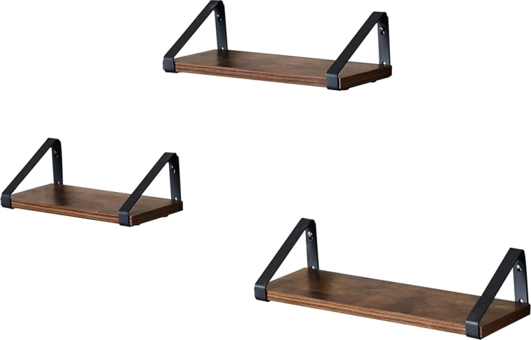 Sæt med 3 træ væghylder Loft
