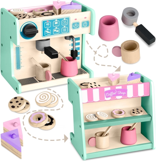 Træcafé med kaffemaskine Ricokids 2-i-1, mint