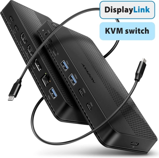 AXAGON USB-C-dockingstation 12-i-1 med KVM og DisplayLink